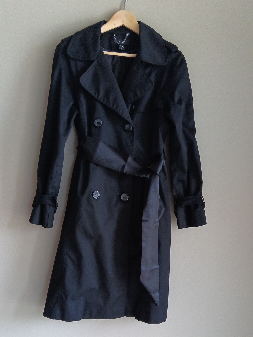 H&M Black Double-Breasted Trench Coat